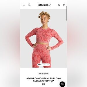 GYMSHARK Adapt Red Camo Seamless Long Sleeve Crop Top Women's Size Small Athlete